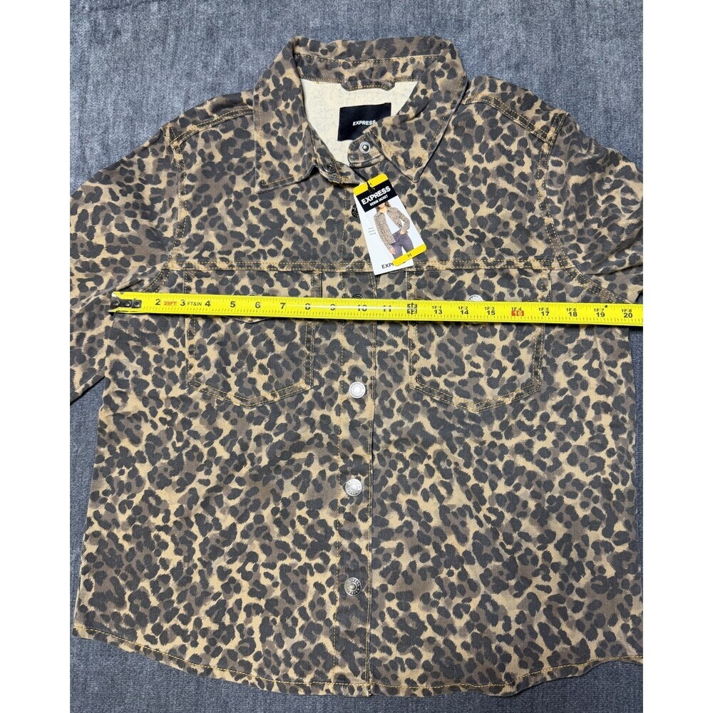 Express Lightweight Leopard Print Classic Denim Jacket Women's Medium Multicolor - Picture 3 of 8